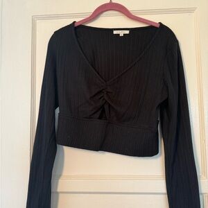 Z Supply Black Ribbed Tie Front Crop Blouse